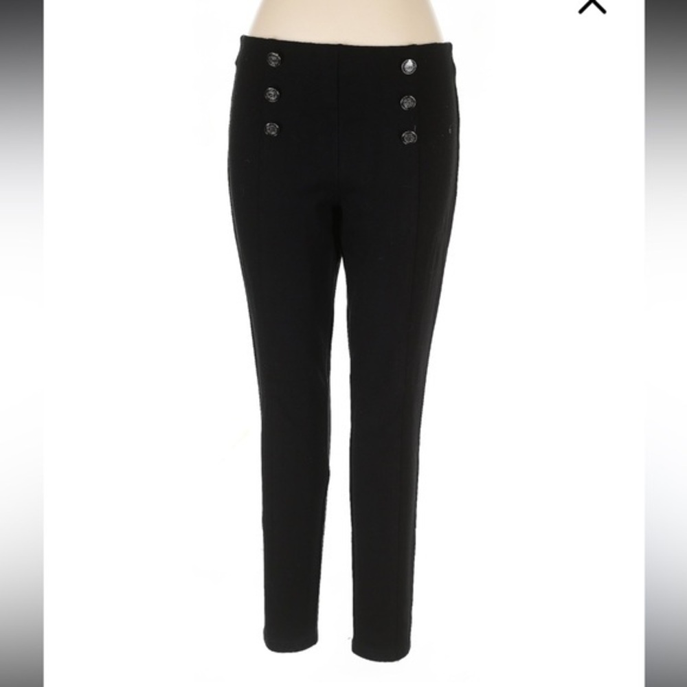 C by ONE Elegant Black Button-Accent Decoration pull-On Stretchy Pants Size M